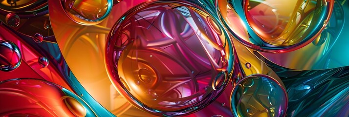 Poster - Vibrant Abstract Spheres of Colorful Glass Reflecting Captivating Optical Illusions and Surreal Visuals