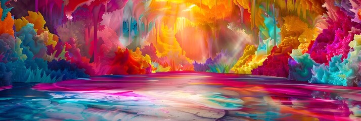 Aufkleber - Vibrant Dreamscape Reflected in a Shimmering Waterway of Captivating Colors and Fluid Motions
