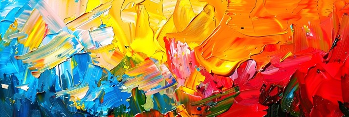 Wall Mural - Vibrant Expressionist Acrylic Painting with Energetic Brushstrokes and Fluid Splashes of Color
