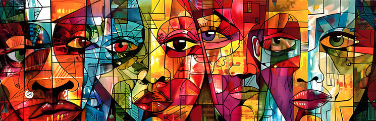Aufkleber - Vibrant Expression of Diverse Faces in a Captivating Kaleidoscopic Mosaic Design