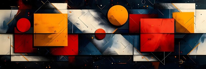 Aufkleber - Vibrant Geometric Celestial Composition with Floating Orbs and Shapes in a Dynamic Futuristic Space