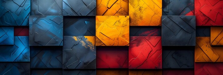 Aufkleber - Vibrant Geometric Mosaic Composition with Contrasting Colored Cubes and Blocks