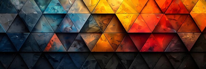 Leinwandbilder - Vibrant Geometric Mosaic of Triangular Shapes in Fiery Hues and Cool Tones