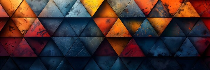 Aufkleber - Vibrant Geometric Mosaic of Triangles and Polygons in Warm and Cool Tones Creating a Dynamic and Captivating Abstract Digital Background