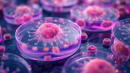Leinwandbilder - Vibrant Microscopic World of Cells and Microorganisms Revealed in Surreal Digital