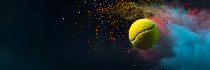 Wall Mural - Tennis ball close-up, tennis point. Abstract splash background