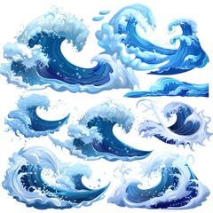 Poster - Vibrant Cartoon Style Ocean Waves and Splashing Tides on Isolated Background