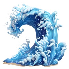 Poster - Vibrant Cartoon Style Ocean Wave with Splashing Surf and Foamy Texture