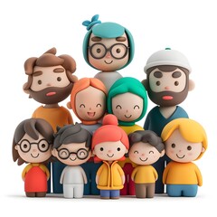 Diverse and Whimsical Cartoon Character Figurine Set on Plain Background