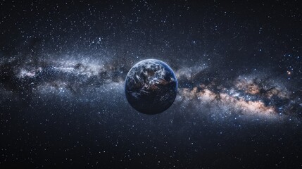 Wall Mural - A large planet is floating in space with a milky way in the background