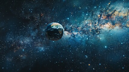Wall Mural - A large planet is floating in space with a milky way in the background