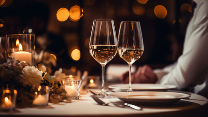 Wall Mural - table setting with glasses on a festive evening, restaurant, christmas luxury table