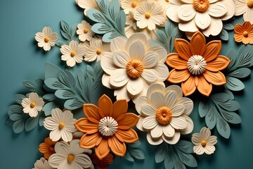 Wall Mural - a group of flowers on a blue surface