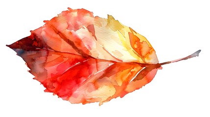 Poster - Vibrant Autumn Leaf Watercolor on Solitary White Background