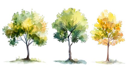 Leinwandbilder - Watercolor of Autumn Trees in Seasonal Landscape