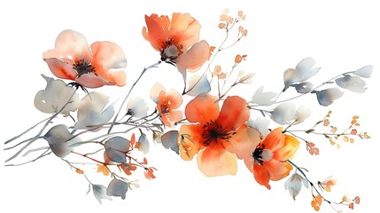 Poster - Vibrant Watercolor Floral Arrangement on Serene White Backdrop