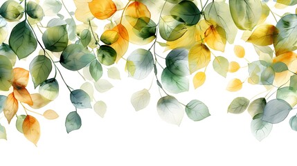 Aufkleber - Delicate Watercolor Leaves in Muted Tones on a Clean Bright Seamless Surface
