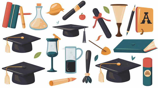 School elements and icons of Graduation hats