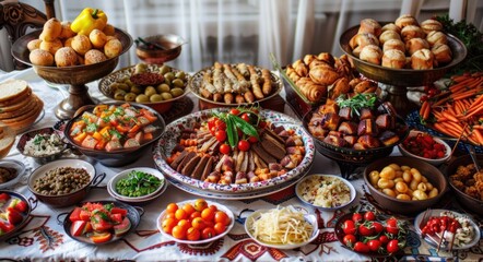 Feast Celebration: Table Covered with Delicious Eastern European Dishes for Lithuania Celebration
