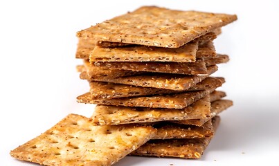 Close up the healthy whole wheat cracker on white background