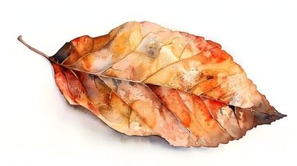 Leinwandbilder - Solitary Autumn Leaf in Spotless Domain Watercolor Inspired Dry Organic Texture on White Background