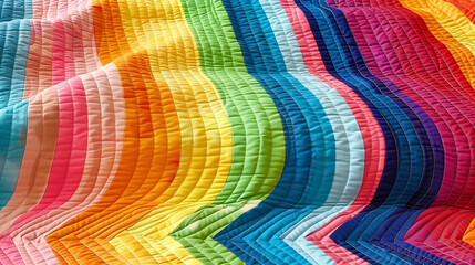 Poster - A colorful quilt with a rainbow pattern. The quilt is made up of many different colors and has a very unique and artistic design. quilt flat, rainbows