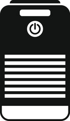 Poster - Black vector icon depicting a personal computer tower with a power button, suitable for techthemed graphics