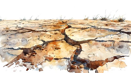 Poster - Weathered and Parched Watercolor Landscape on Isolated White Background