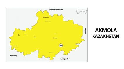 Wall Mural - Akmola Map. District map of Kazakhstan in color with Capital. District boundaties of Akmola