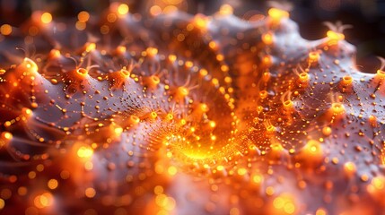Wall Mural - A close up of a spiral shaped object with many small orange dots