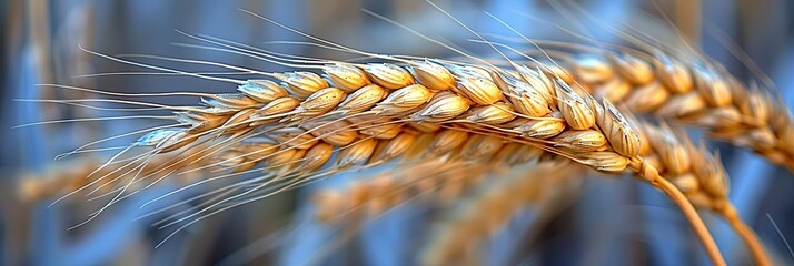 Sticker - A close up of a wheat stalk with a blue background