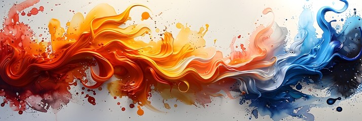 Poster - Fiery Fluid Explosion of Vibrant Energy and Emotion in a Dynamic Abstract Composition