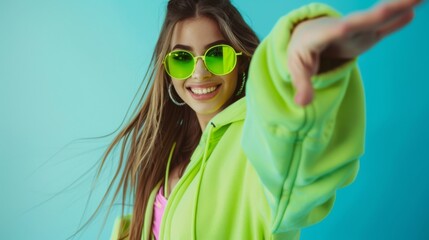 Wall Mural - Young Woman in Neon Fashion