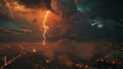 Wall Mural - storm and lightning in the dark night is a scary but also wonderful sight, AI generated image