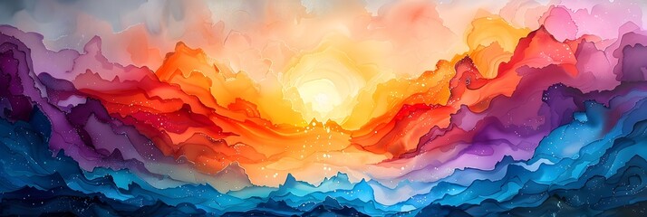 Wall Mural - Vibrant Celestial Landscape with Dramatic Skies and Swirling Clouds