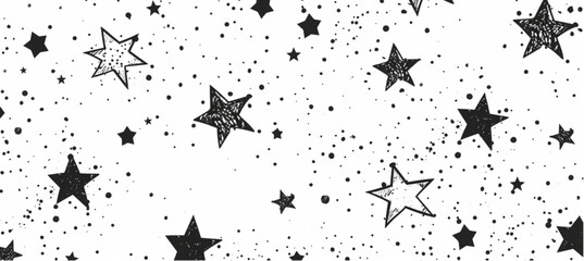 Wall Mural - 
Hand drawn doodle style stars pattern on white background. Doodle vector illustration of starry sky with flying cartoon sketchy tiny black dots