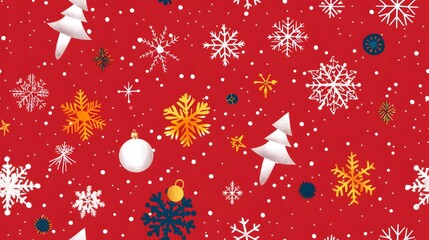 Leinwandbilder - Vibrant Red Christmas Background with Elegant Snowflake Patterns and Festive