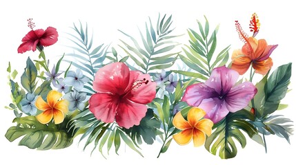 Poster - Vibrant Tropical Floral Watercolor Painting on White Background