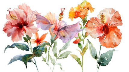 Poster - Vibrant Tropical Hibiscus Flowers Blooming in Lush Garden Setting