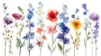 Poster - Vibrant Watercolor Floral Arrangement with Blooming Flowers and Lush Foliage in a Natural Organic Composition