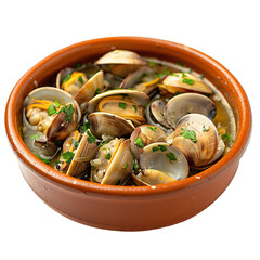 Wall Mural - Front View of Almejas a la Marinera Sailor Style Clams with Clams in a Savory Garlic and White Wine Sauce isolated on a white transparent background