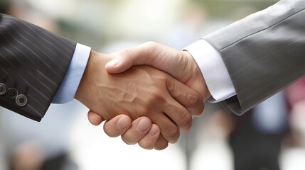 a business partnership meeting with a focus on a handshake between two successful businessmen