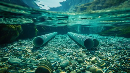 Wall Mural - A murky body of water with a pipe sticking out of it