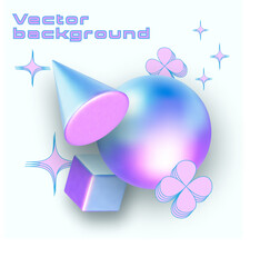 Wall Mural - 3d holographic geometric shapes isolated. render of 3d neon iridescent geometric shapes with rainbow