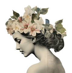 Sticker - PNG Retro woman border portrait flower plant.