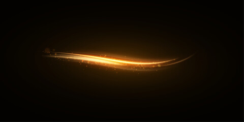 Leinwandbilder - Light effect of golden shiny lines with magic dust particles on a black background. Light elemen for design and illustrations Vector eps10.