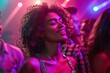 © Odin AI - A young woman enjoys dancing among a crowd under colorful club lights, face hidden