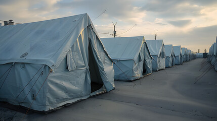 new tents for refugees from ukraine.mobile building, temporary refugee camp.refugee camp.isolation t