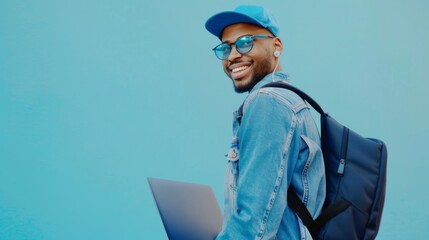 Poster - The smiling student with laptop