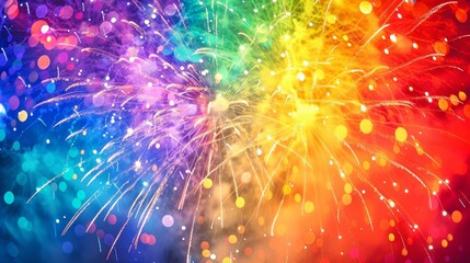 Poster - Vivid multicolored firework display illuminating night - Bright and colorful fireworks exploding in a night sky during a festive celebration